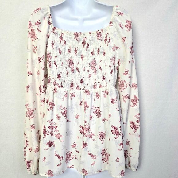 Doe & Rae White Floral Long Sleeve Blouse Women’s L - Picture 5 of 9